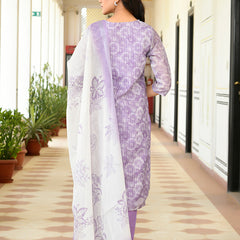 Women Tissue Linen Embroidered Solid Kurta Set With Solid Pants & Printed Dupatta