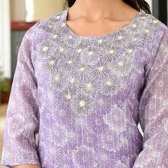 Women Tissue Linen Embroidered Solid Kurta Set With Solid Pants & Printed Dupatta