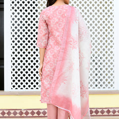 Women Tissue Linen Embroidered Solid Kurta Set With Solid Pants & Printed Dupatta
