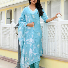 Women kota doria embroidered solid kurta set with solid pants & printed dupatta