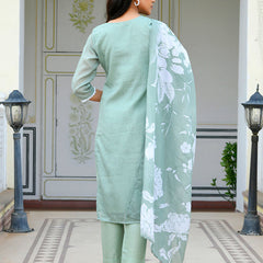 Women kota doria embroidered solid kurta set with solid pants & printed dupatta