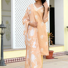 Women kota doria embroidered solid kurta set with solid pants & printed dupatta
