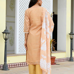 Women kota doria embroidered solid kurta set with solid pants & printed dupatta