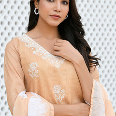 Women kota doria embroidered solid kurta set with solid pants & printed dupatta