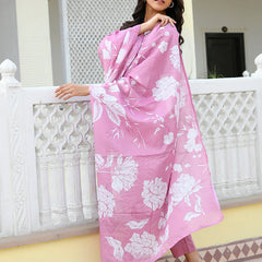 Women kota doria embroidered solid kurta set with solid pants & printed dupatta