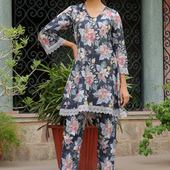Women black printed CORD set with PRINTED pants