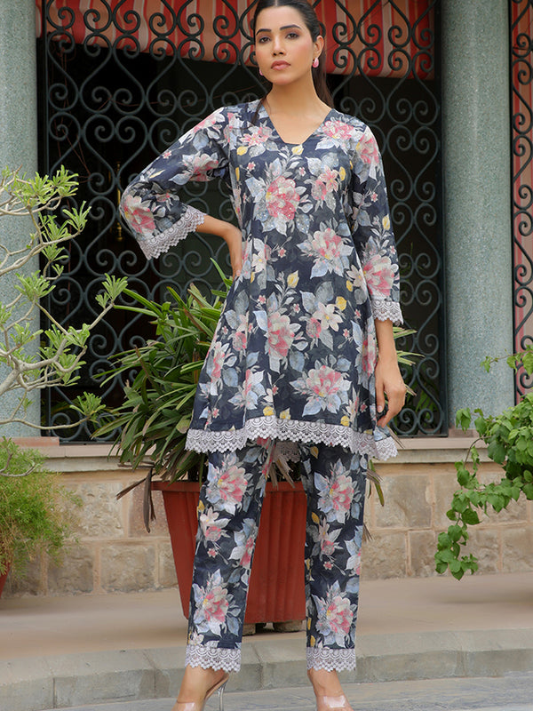 Women black printed CORD set with PRINTED pants