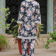 Women black printed CORD set with PRINTED pants