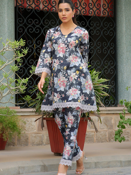 Women black printed CORD set with PRINTED pants
