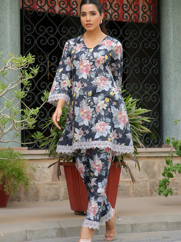 Women black printed CORD set with PRINTED pants
