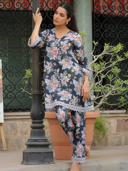 Women black printed CORD set with PRINTED pants