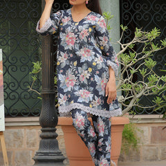 Women black printed CORD set with PRINTED pants