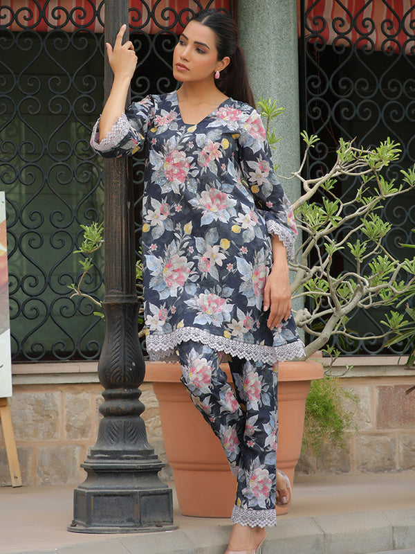 Women black printed CORD set with PRINTED pants