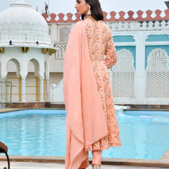 Women Cotton Anarkali Set with Solid Pant and Embroidered Dupatta
