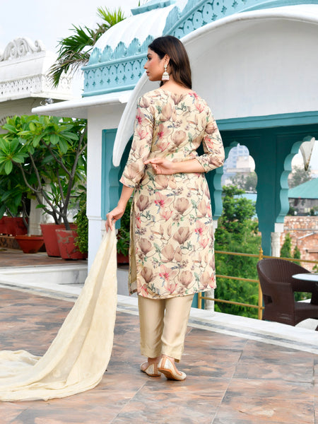 Women Tissue Embroidered Suit Set with Solid Pant and Embroidered Dupatta