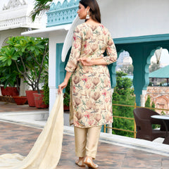 Women Tissue Embroidered Suit Set with Solid Pant and Embroidered Dupatta