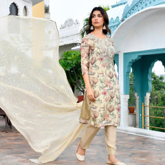 Women Tissue Embroidered Suit Set with Solid Pant and Embroidered Dupatta