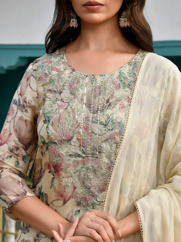 Women Tissue Embroidered Suit Set with Solid Pant and Embroidered Dupatta