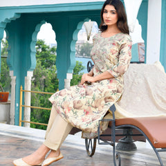 Women Tissue Embroidered Suit Set with Solid Pant and Embroidered Dupatta