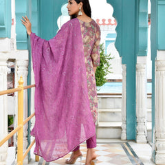 Women Tissue Embroidered Suit Set with Solid Pant and Embroidered Dupatta