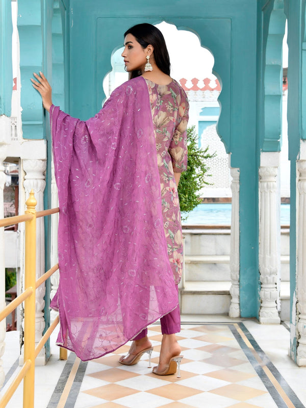 Women Tissue Embroidered Suit Set with Solid Pant and Embroidered Dupatta