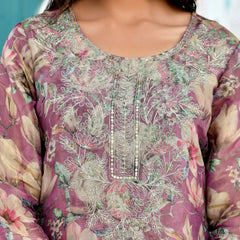 Women Tissue Embroidered Suit Set with Solid Pant and Embroidered Dupatta
