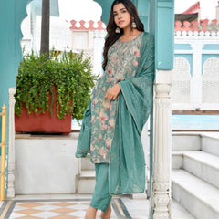 Women Tissue Embroidered Suit Set with Solid Pant and Embroidered Dupatta