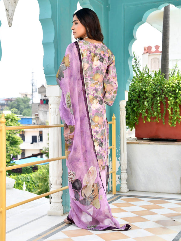 Women Tissue gota Embroidered Suit Set with Solid Pant and Embroidered Dupatta