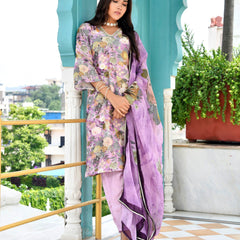 Women Tissue gota Embroidered Suit Set with Solid Pant and Embroidered Dupatta