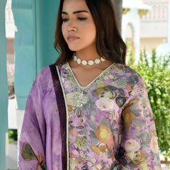 Women Tissue gota Embroidered Suit Set with Solid Pant and Embroidered Dupatta
