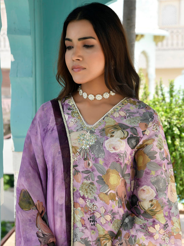 Women Tissue gota Embroidered Suit Set with Solid Pant and Embroidered Dupatta