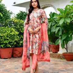 Women Tissue gota Embroidered Suit Set with Solid Pant and Embroidered Dupatta