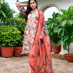 Women Tissue gota Embroidered Suit Set with Solid Pant and Embroidered Dupatta