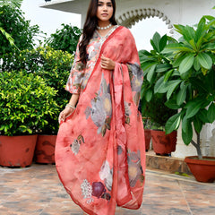Women Tissue gota Embroidered Suit Set with Solid Pant and Embroidered Dupatta