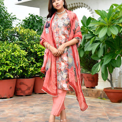 Women Tissue gota Embroidered Suit Set with Solid Pant and Embroidered Dupatta
