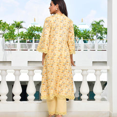 Women Cotton Kurta pant set with solid laced pant