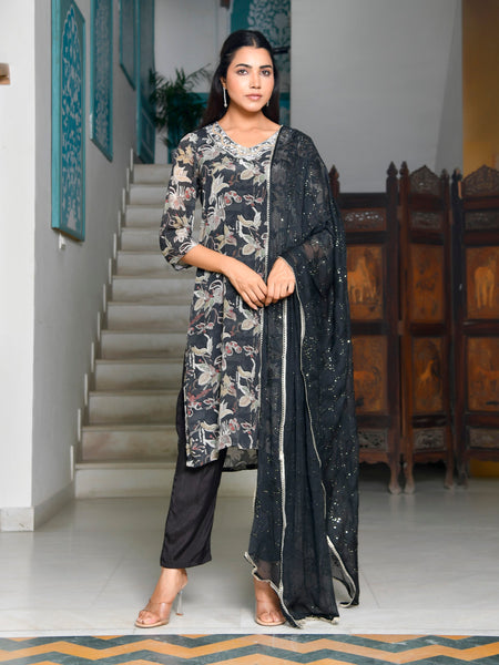 Women crepe embroidered suit set
