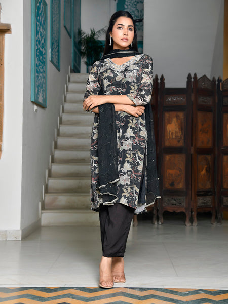 Women crepe embroidered suit set