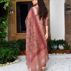 Women Chanderi Printed Suit Set with pant and printed dupatta