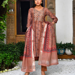 Women Chanderi Printed Suit Set with pant and printed dupatta