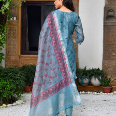 Women Chanderi Printed Suit Set with pant and printed dupatta
