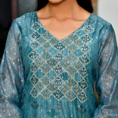 Women Chanderi Printed Suit Set with pant and printed dupatta