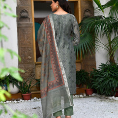 Women Chanderi Printed Suit Set with pant and printed dupatta