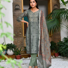 Women Chanderi Printed Suit Set with pant and printed dupatta