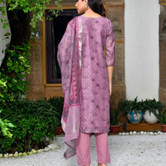 Women Chanderi Printed Suit Set with pant and printed dupatta