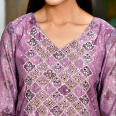 Women Chanderi Printed Suit Set with pant and printed dupatta