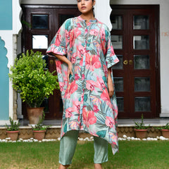 Women Digital Printed Kaftan Set with solid pant