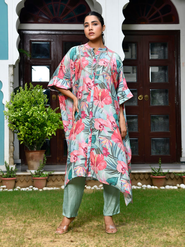 Women Digital Printed Kaftan Set with solid pant