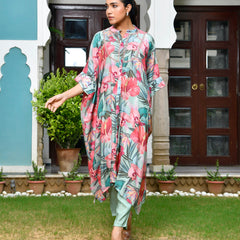 Women Digital Printed Kaftan Set with solid pant