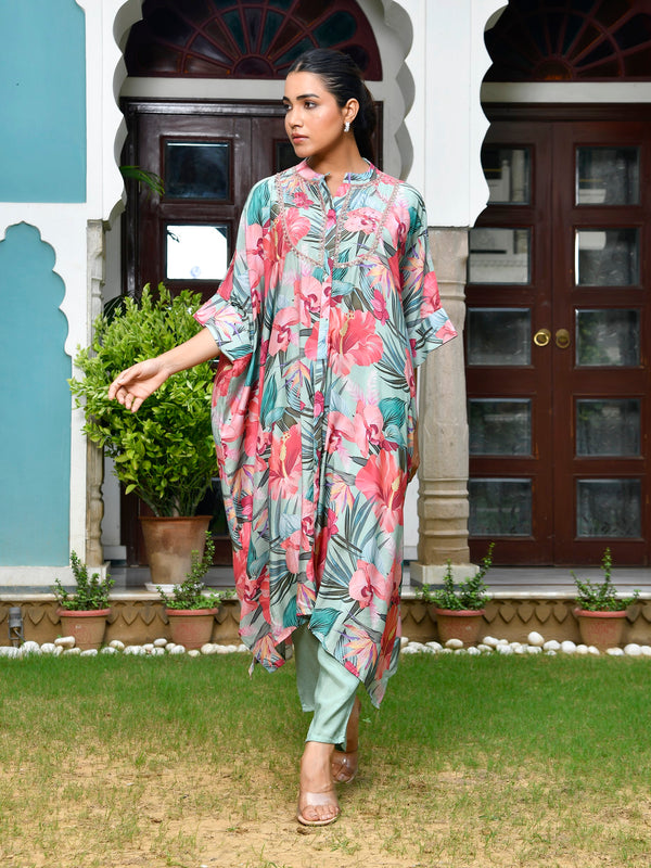 Women Digital Printed Kaftan Set with solid pant